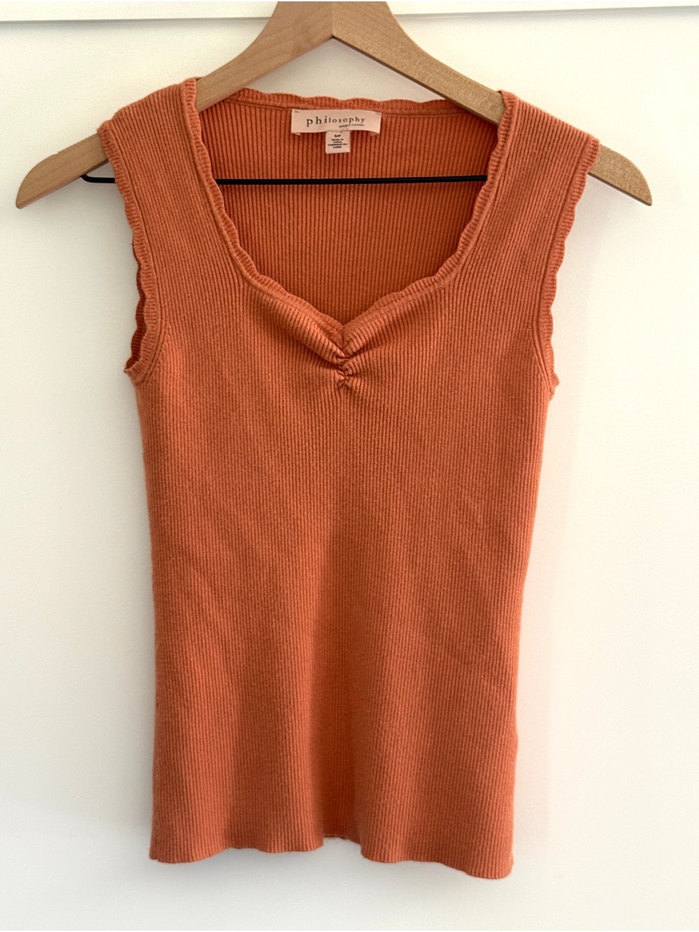 Philosophy Republic Clothing Ribbed Knit Tank Top Peachy Orange Ruched Neck